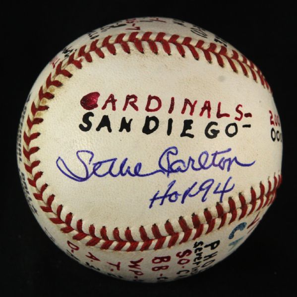 1971 (April 17) Steve Carlton St. Louis Cardinals Single Signed ONL Feeney San Diego Stadium Game Used Victory Baseball (MEARS LOA/JSA)