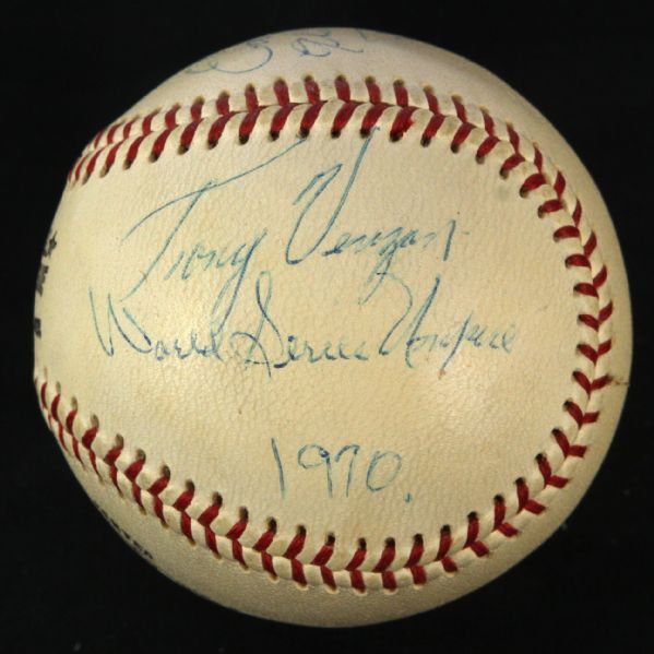 1970 Tony Venzon Umpire Single Signed ONL Feeney Riverfront Stadium World Series Game Used Baseball (MEARS LOA/JSA)