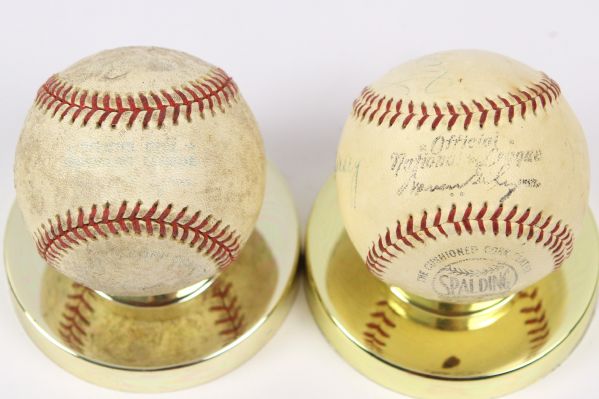 1950s-90s ONL Giles & OAL Budig Game Used Baseball Collection - Lot of 2 (MEARS LOA)