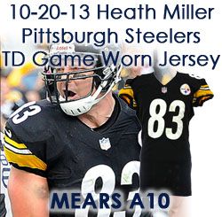 2013 (October 20) Heath Miller Pittsburgh Steelers Game Worn Home Jersey Vs. Ravens   (TD Pass Worn) MEARS A10 