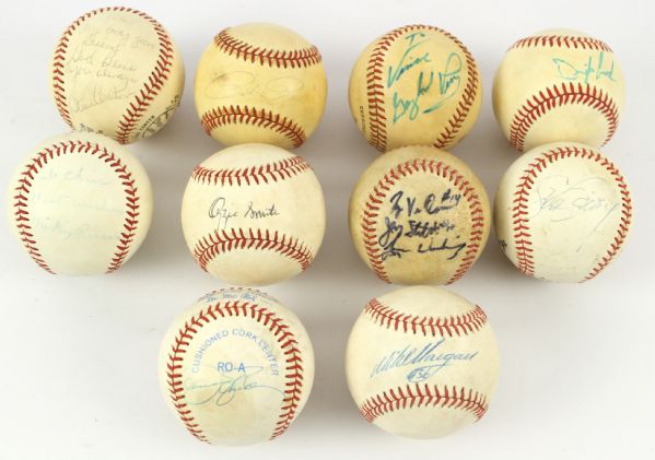 1974-94 Signed Game Used Baseball Collection - Lot of 10 w/ Steve Carlton, Ozzie Smith, Dwight Gooden & More (MEARS LOA/JSA)