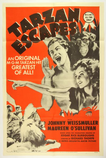 1954 Tarzan Escapes Johnny Weissmuller 27" x 41" Movie Poster