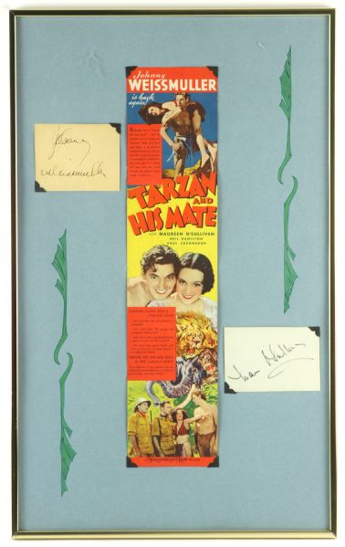 1934 Johnny Weissmuller Maureen OSullivan Signed 14" x 23" Tarzan & His Mate Framed Dislplay (JSA)