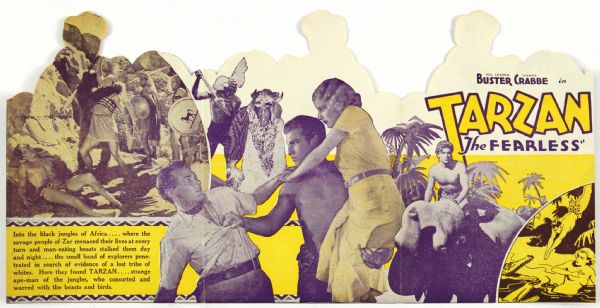 1933 Tarzan The Fearless Starring Buster Crabbe 4”x6” Three Panel Herald 