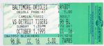 1995 (October 1) Sparky Anderson Detroit Tigers Last Game As Manager Ticket Stub
