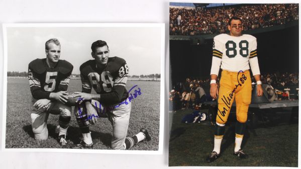 1960s Ron Kramer Green Bay Packers Autographed 8x10 Color Black & White Photos (2) (MEARS LOA) d. 2010