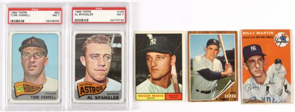 1954, 1961, 1962 Topps Card Lot (5) & 1965 Topps PSA Graded Cards