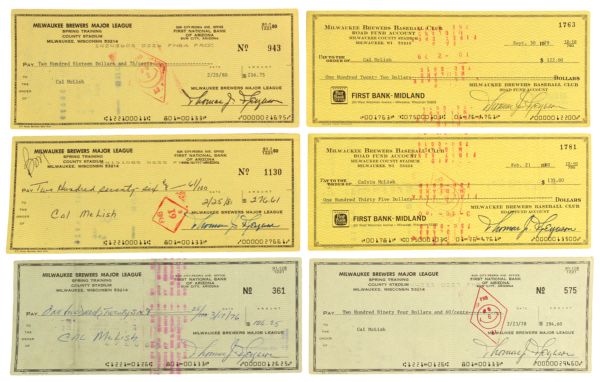 1976-81 Milwaukee Brewers Spring Training Check Signed by Tommy Ferguson & Cal McLish (6)