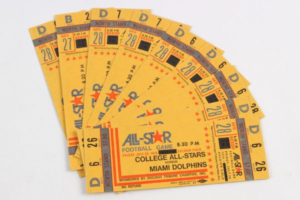 1974 (July 26) Mint College All Stars vs. Miami Dolphins Full Ticket (9)”Game Cancelled Due to First NFL Strike”