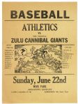 1934-37 Athletics vs. Zulu Cannibal Giants 9”x12” Original Broadside Poster With Possible Attribution To Buck O’ Neil as “Limpopo” (From the Syd Pollock Collection)
