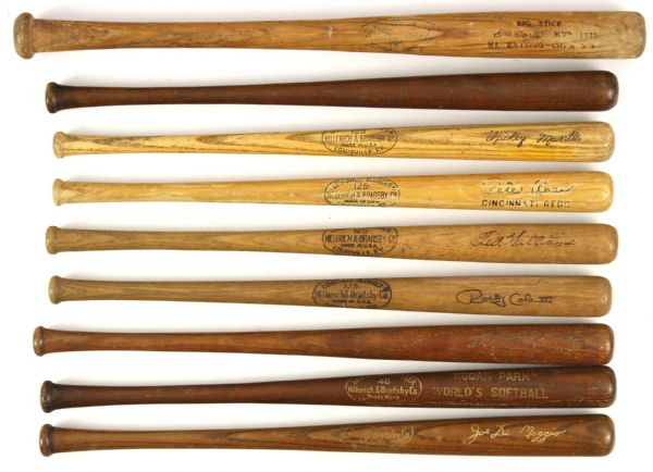 1930s-70s H&B Louisville Slugger Miniature Bat Collection - Lot of 9 w/ Mickey Mantle, Ted Williams, Joe DiMaggio & More