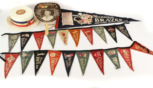 1950s-80s Baseball Memorabilia Collection - Lot of 5 w/ Pennants & More