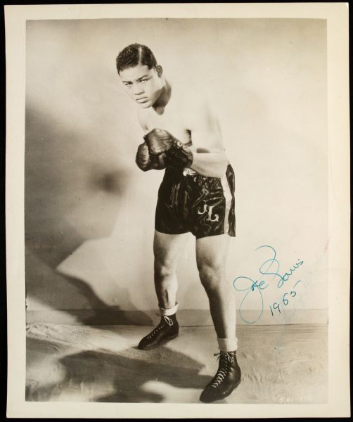 1955 Joe Louis Full Boxing Pose World Heavyweight Champion Autographed & Dated 8x10 B&W Studio Photo (JSA)
