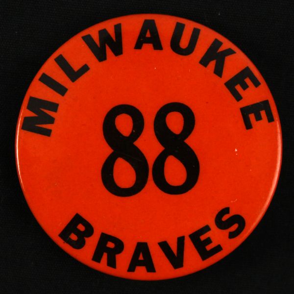 1953-65 Extremely Rare Milwaukee Braves Black On Orange Employee “88” Concessionaires  2 ¼” Celluloid Pinback Button (Paul Muchinsky Collection)