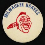 1957-65 Laughing Indian W/ Blue Marquee Lettering Milwaukee Braves 1 ¾” Celluloid Pinback Button (Paul Muchinsky Collection)