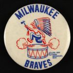 1954 Indian W/ Tomahawk On Drum Doro Enterprises Milwaukee Braves 2 ¼” Celluloid Pinback Button (Paul Muchinsky Collection)