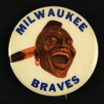 1957-65 Copper Toned “Laughing Brave” Milwaukee Braves  1 ¾” Celluloid Pinback Button (Paul Muchinsky Collection)
