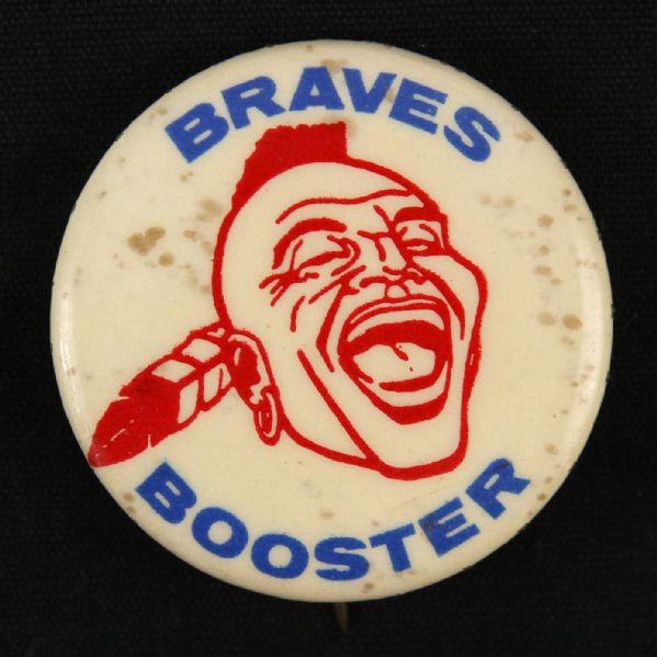 1957-65 “Blue Lettering Red Laughing Indian” Milwaukee Braves 1 ½” Celluloid Pinback Button (Paul Muchinsky Collection)