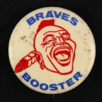 1957-65 “Blue Lettering Red Laughing Indian” Milwaukee Braves 1 ½” Celluloid Pinback Button (Paul Muchinsky Collection)