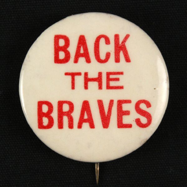 1953 circa Rare “Back The Braves” Milwaukee Braves  1 3/8” Celluloid Pinback Button (Paul Muchinsky Collection)