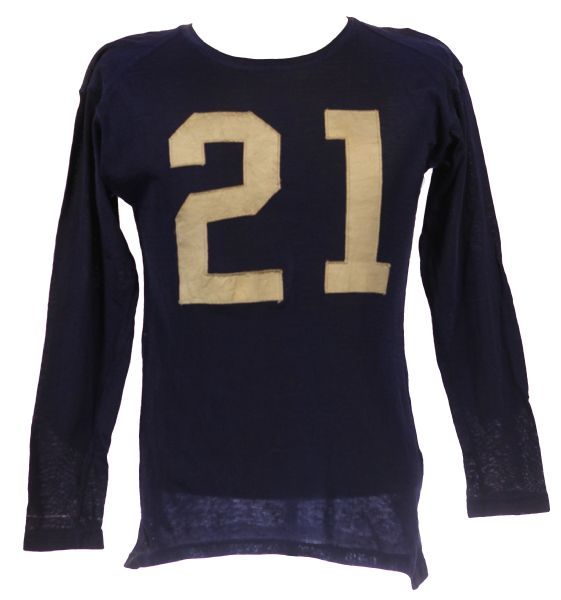 1940s circa Navy Durene #21 Game Worn Rawlings Nytex Football Jersey (MEARS LOA)