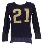 1940s circa Navy Durene #21 Game Worn Rawlings Nytex Football Jersey (MEARS LOA)