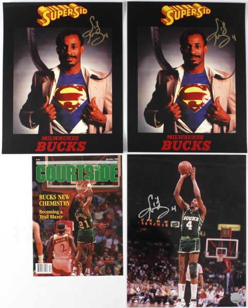 1980s-90s Milwaukee Bucks Memorabilia Collection - Lot of 6 w/ Sidney Moncrief Signed Photos, Stadium Seat Covers & More (JSA)