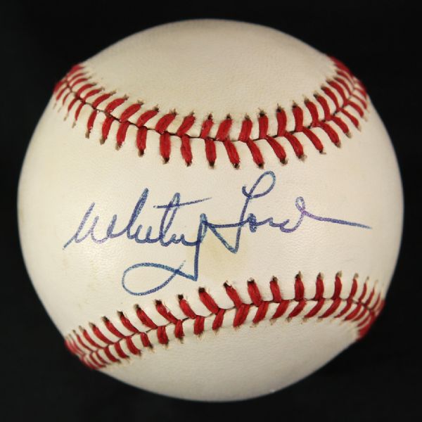 1985-89 Whitey Ford New York Yankees Single Signed OAL Brown Baseball *JSA*