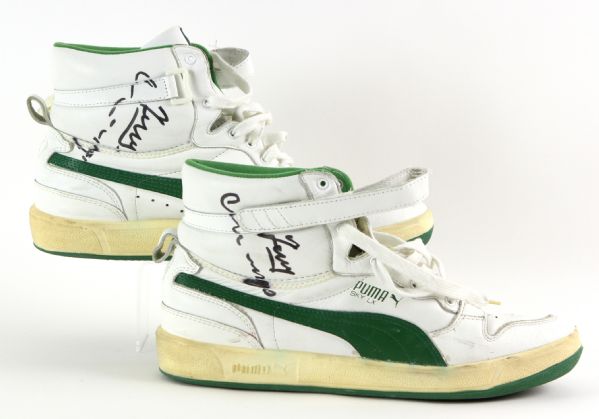 1986 circa Terry Cummings Milwaukee Bucks Signed Game Worn Puma Sneakers w/ Pair of Wristbands & Signed Trading Cards (MEARS LOA/JSA)