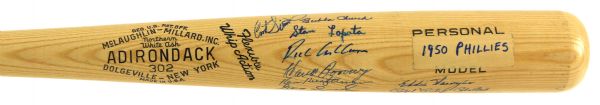 1950 Philadelphia Phillies Multi Signed Adirondack Bat w/ 9 Signatures Including Richie Ashburn, Curt Simmons, Hank Borowy & More *JSA*