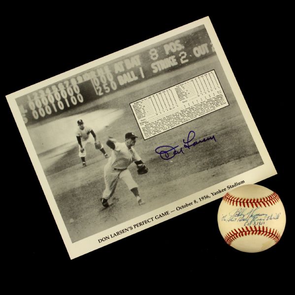 1990s Don Larsen Bobby Thomson New York Giants/Yankees Signed Collection - Lot of 2 (JSA)