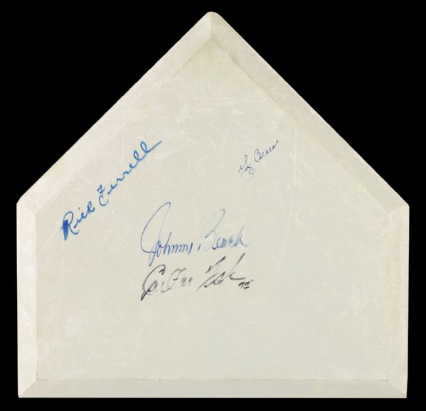 1990s Hall of Fame Catchers Multi Signed Home Plate w/ Rick Ferrell, Yogi Berra, Johnny Bench & Carlton Fisk (JSA)