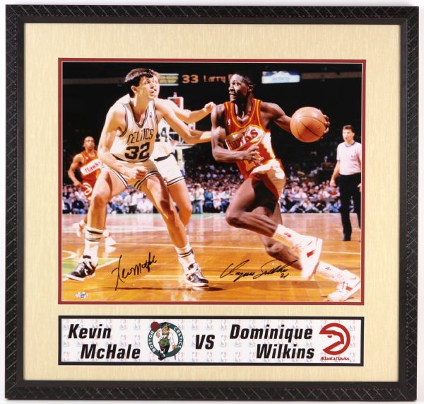 1980s Dominique Wilkins Kevin McHale Hawks/Celtics Signed 26" x 28" Framed Display (JSA)