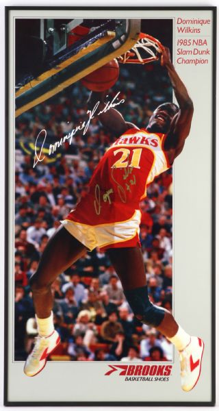 1985 Dominique Wilkins Atlanta Hawks Signed 15" x 28" Framed Brooks Slam Dunk Champion Poster (JSA)