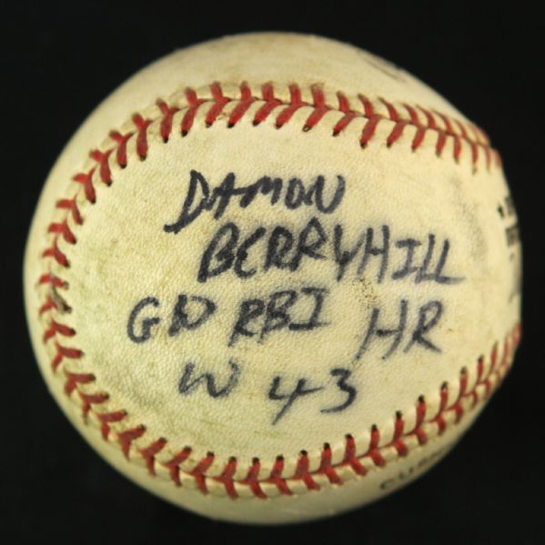 1992 (August 13) Damon Berryhill Atlanta Braves ONL White Atlanta Fulton County Stadium Game Used Walk Off Home Run Baseball (MEARS LOA)