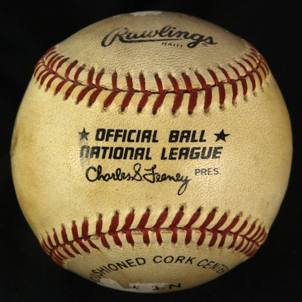 1986 (July 26) Steve Carlton San Francisco Giants ONL Feeney Three Rivers Stadium Game Used Baseball (MEARS LOA)