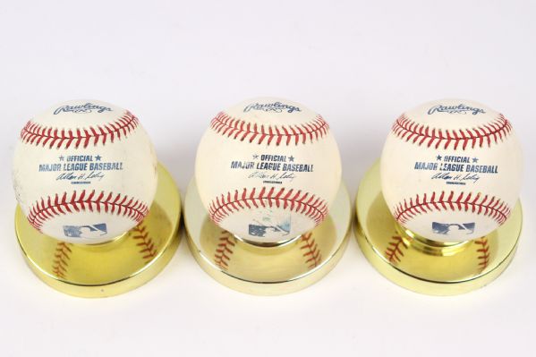 2003 Florida Marlins Pro Player Stadium OML Selig Game Used Baseball Collection - Lot of 3 (MEARS LOA)