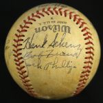 1949-53 Multi Signed OAA Dudley Game Used Baseball w/ 9 Signatures Including Ralph Kiner, Babe Herman & More (MEARS LOA/JSA)