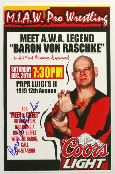 2013 Baron Von Raschke Signed 11" x 17" MIAW Pro Wrestling Poster (JSA)