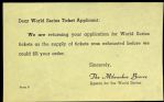 1957-58 Milwaukee Braves World Series Ticket Applicant Note