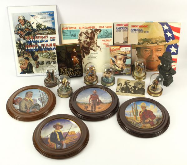 1960s-90s John Wayne Memorabilia Collection - Lot of 32 w/ Franklin Mint Porcelain Statues, Collector Plates & More