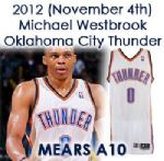 2012 (November 4) Russell Westbrook Oklahoma City Thunder Game Worn Home Jersey (MEARS A10 /NBA Letter)