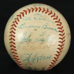 1949 Miami Ball Players Golf Tournament Multi Signed OAL Harridge Baseball w/ 18 Signatures Including Joe Louis, Dizzy Dean, Joe Medwick, Carl Hubbell, Happy Chandler & More (JSA)
