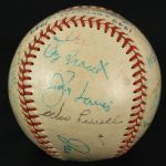 1949 Miami Ball Players Golf Tournament Multi Signed OAL Harridge Baseball w/ 18 Signatures Including Joe Louis, Dizzy Dean, Joe Medwick, Carl Hubbell, Happy Chandler & More (JSA)