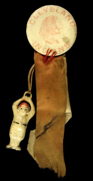 1930s circa Cleveland Indians Pinback Button w/ Ribbon & Charm