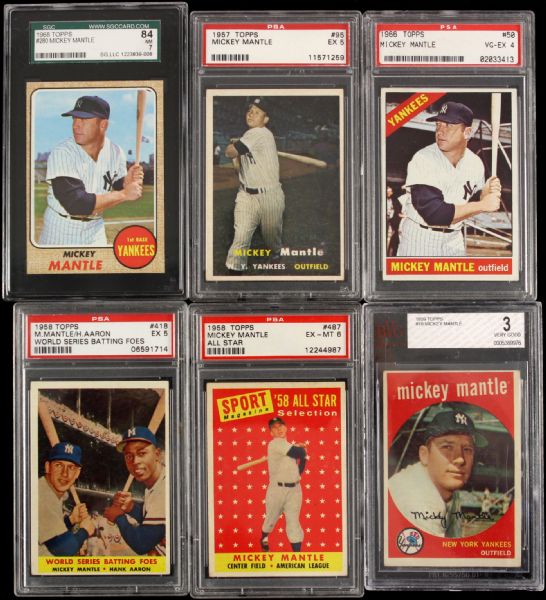 1957-69 Mickey Mantle New York Yankees Trading Card Collection - Lot of 23 w/ 6 Graded