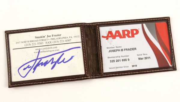 2000s Joe Frazier World Heavuweight Champion Billfold w/ AARP Card & Signed Business Card (MEARS LOA)