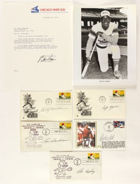 1969-73 Orestes Minoso Bill Veeck Carlton Fisk Luke Appling Lou Boudreau Billy Williams Early Wynn Signed Collection - Lot of 7 (JSA)