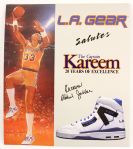 1989 circa Kareem Abdul Jabbar Los Angeles Lakers Facsimile Signed LA Gear 10.5" x 12" Countertop Display