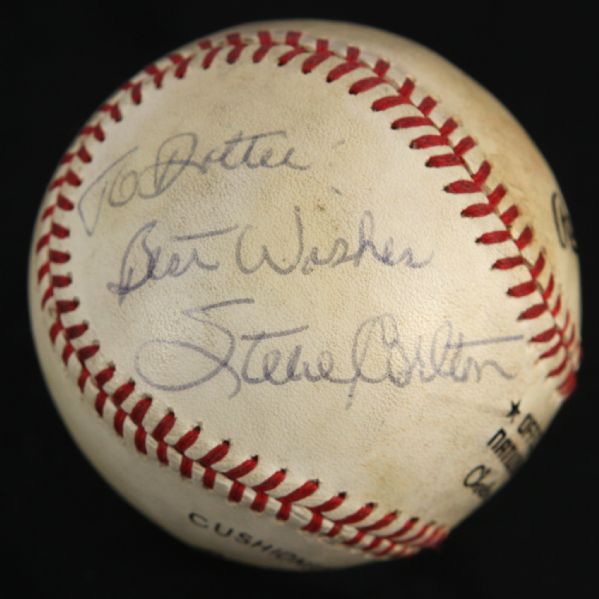 1984-86 Steve Carlton Phillies/Giants Single Signed ONL Feeney Game Used Baseball (MEARS LOA/JSA)